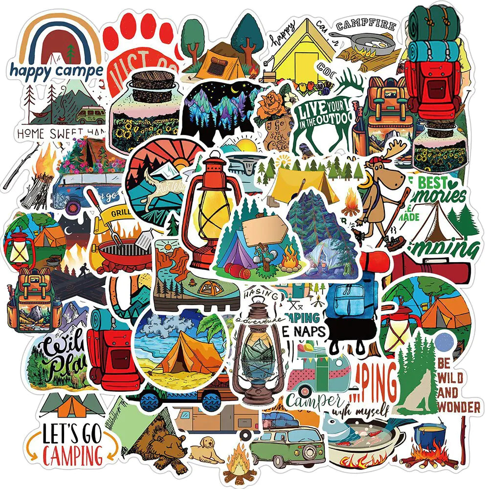 Cartoon Camping Graffiti Sticker Set - 50 pieces