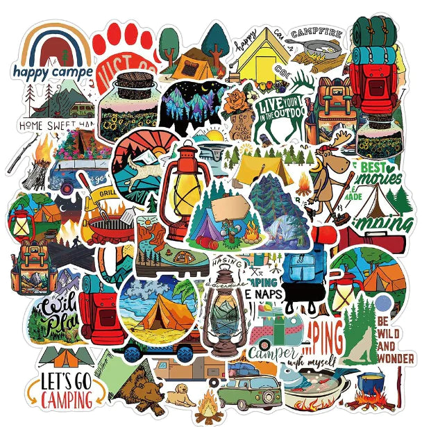 Cartoon Camping Graffiti Sticker Set - 50 pieces