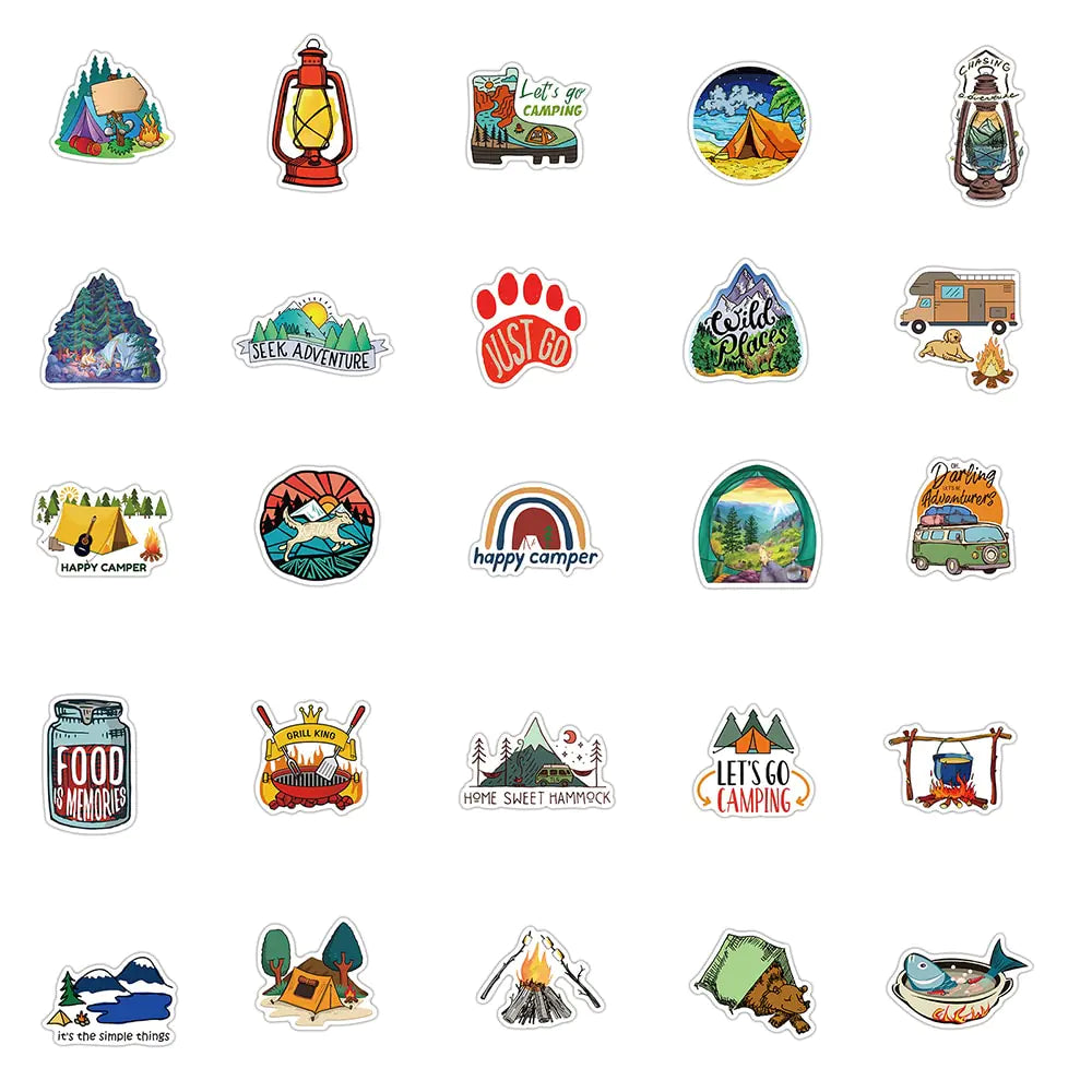 Cartoon Camping Graffiti Sticker Set - 50 pieces