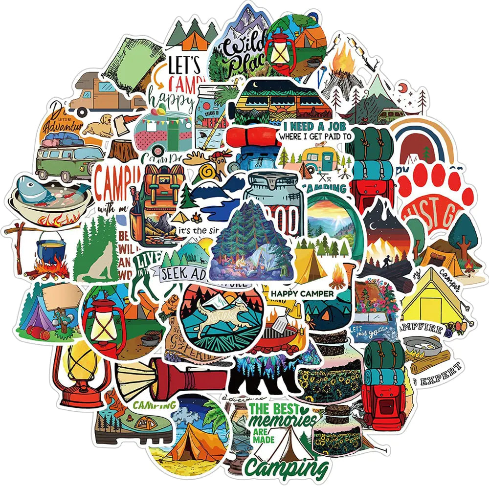 Cartoon Camping Graffiti Sticker Set - 50 pieces