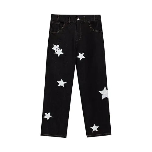 Pointed Star Embroidered Loose Jeans