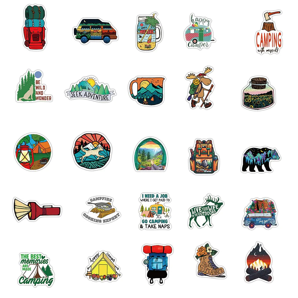 Cartoon Camping Graffiti Sticker Set - 50 pieces