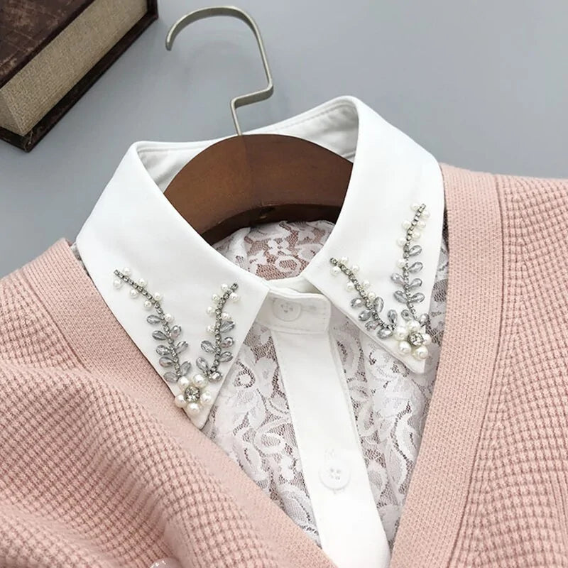 Handmade Beads Embroidery Fake Collar Shirt