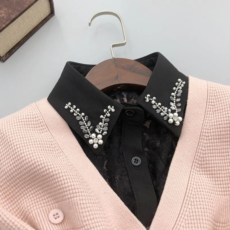 Handmade Beads Embroidery Fake Collar Shirt