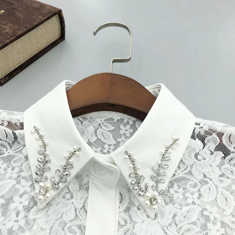 Handmade Beads Embroidery Fake Collar Shirt