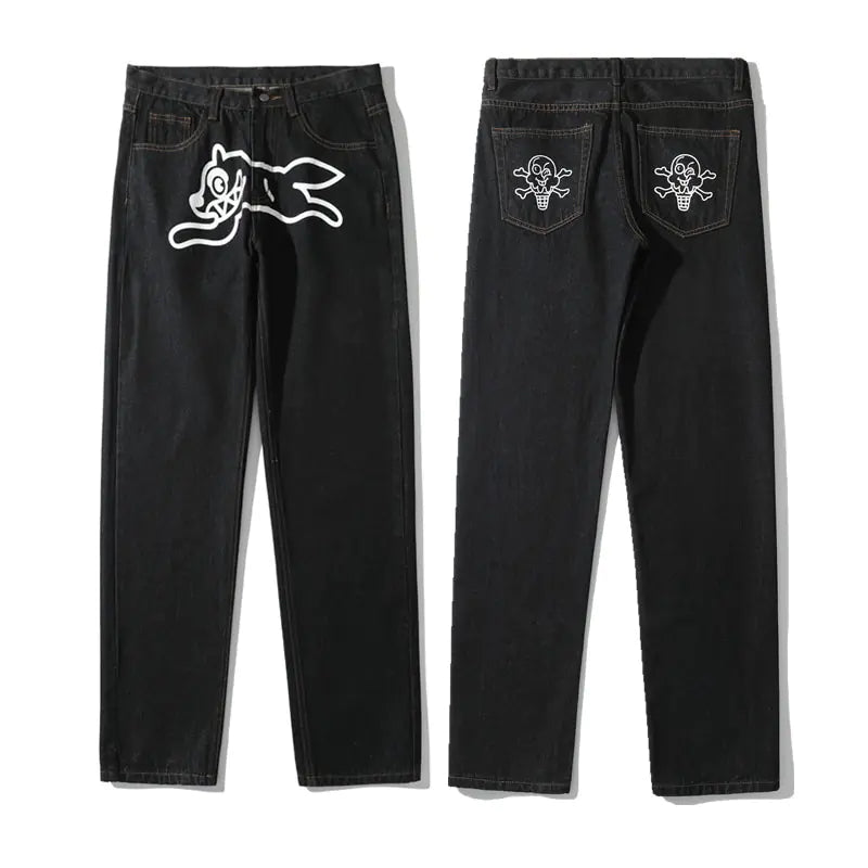 Dog Print Black Streetwear Jeans